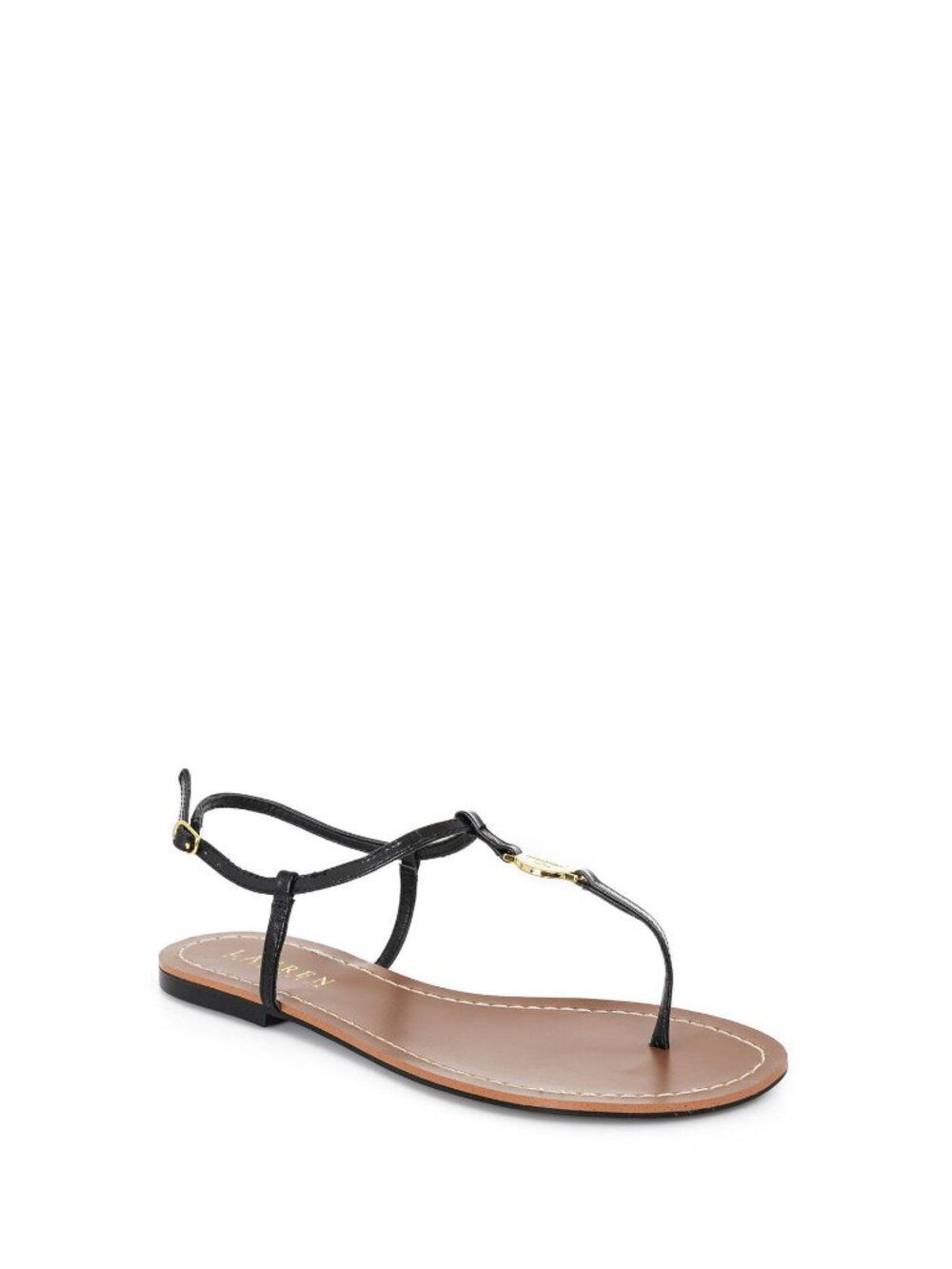 Lauren Ralph Lauren Black Leather T-Strap Thong Sandals Size 10 New